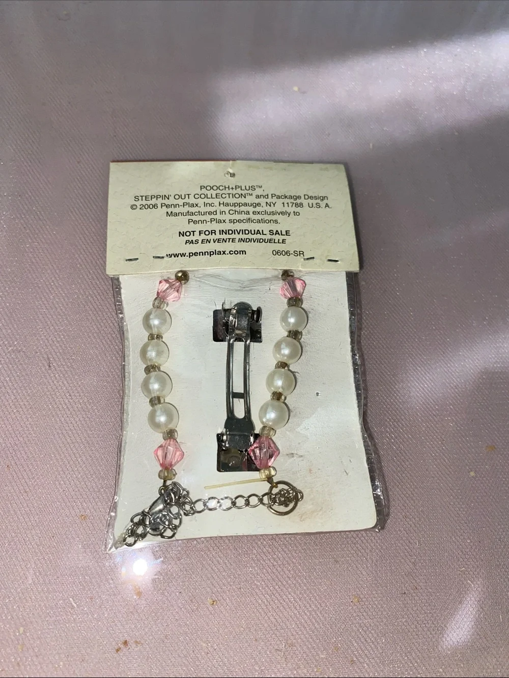 Steppin' Out Beaded Necklace & Hair Clip Accessory - Pink, Blue, Pearl for dogs